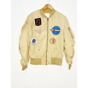 Uncle Ralph Brown Military Style Bomber Jacket Size large Patches